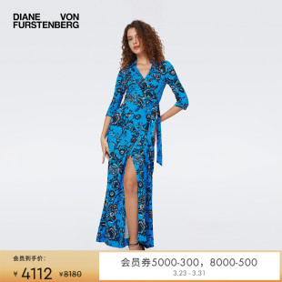 DVF蓝色葡萄藤针织桑蚕丝裹身连衣裙DW3S022 100%真丝