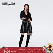 DVF 博主同款 A字裙摆拼接图案提花针织裹身裙DR3S005