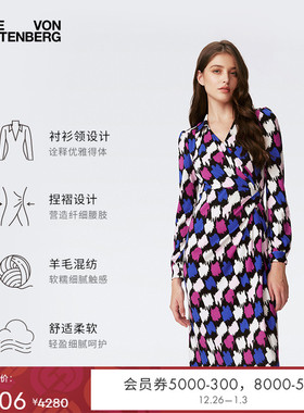 [天丝羊毛]DVF2025新款粉紫色艺术笔刷天丝羊毛连衣裙DL4S004