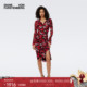 红裙连衣裙DL4R063 V领弹力网纱植物印花修身 弹力网纱 DVF