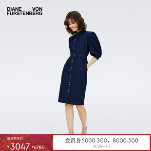 中长款 DVF牛仔裙立领泡泡袖 连衣裙DS4R011 丹宁牛仔