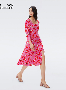 DVF 方领郁金香印花中长款度假法式连衣裙DL2R004