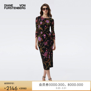 DVF神秘花园图案长袖 弹力网纱 连衣裙DL3T010 哑光针织