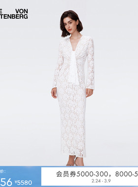 [重工花卉蕾丝]DVF度假白色蕾丝喇叭袖礼服连衣裙DL2S028