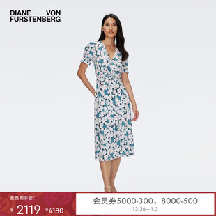 DVF度假泡泡袖 扭结茶歇裙印花连衣裙DS1S017