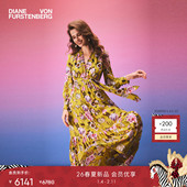 DVF2026早春新款 海岛度假 月光黄柳枝花卉宴会连衣裙DL4T018