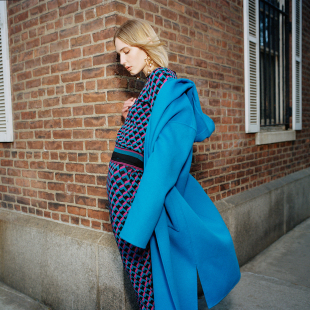 外套CL3R002 DVF彩色羊毛大衣明亮蓝双面毛呢连帽长款 双面毛呢