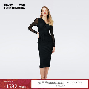 DVF度假斜肩修身 小黑裙 轻礼服连衣裙DL4R019 玫瑰相似款