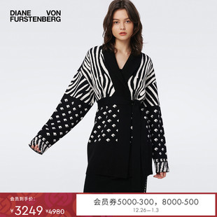 WC3S007 DVF动物纹图案毛衣外套拼接针织开衫 博主同款