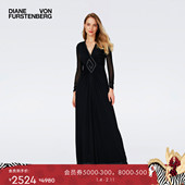 DVF气质收腰小黑裙度假弹力网纱长袖 弹力网纱 礼服连衣裙DL4R035