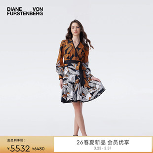 度假连衣裙DW4T004 裹身式 DVF2026早春新款 V领虎纹百合印收腰短款