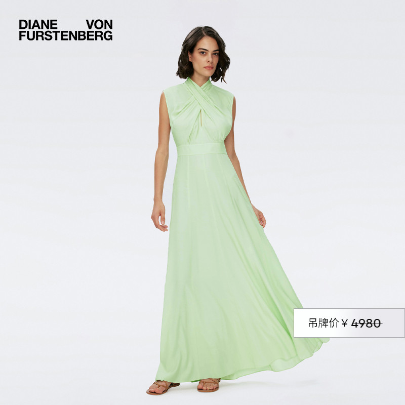 DVF交叉领薄荷绿长裙连衣裙