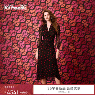 锁爱红唇弹力网纱裹身裙DW4T007 DVF2026早春新款 重工植绒网纱