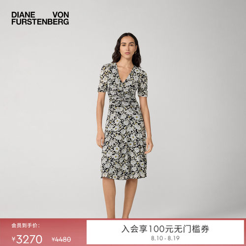 [双面穿]DVF2026春夏度假虎纹玫瑰鱼骨褶弹力网纱连衣裙DS1U001