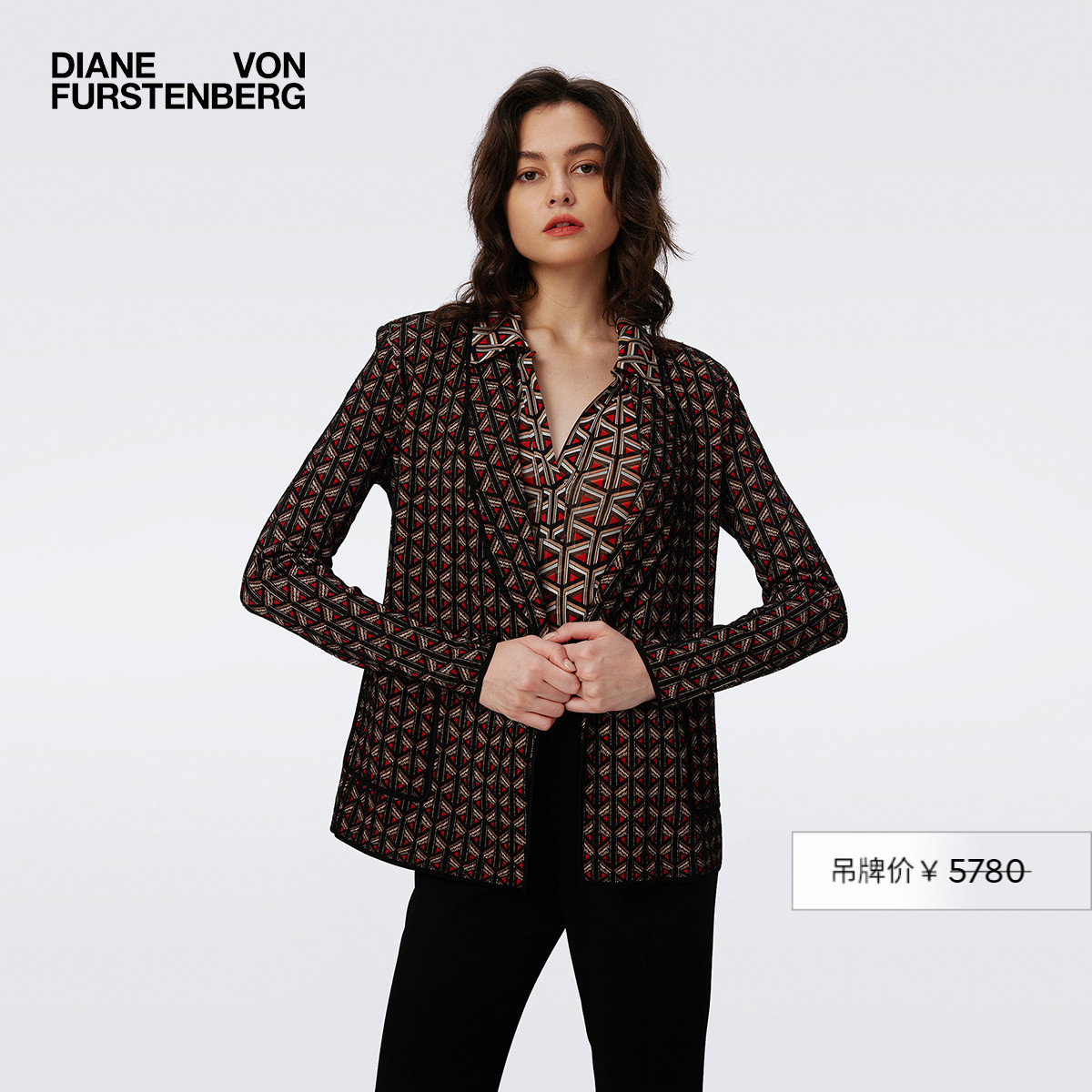 DVF几何提花工艺针织西服外套