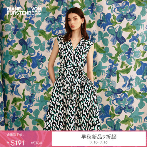 DVF2026早秋新款蓝白艺术锁环弹力棉府绸连衣裙DS2U024
