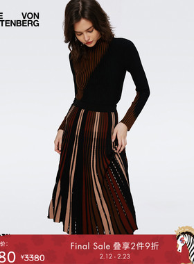 DVF烟管领不对称颜色拼接羊毛针织衫WL3S004