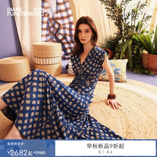 [双面穿]DVF2026早秋新款清新蓝白波点弹力网纱无袖上衣半裙套装