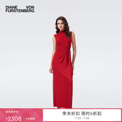 [重工金属针织]DVF2026春夏新款鎏金红无袖修身裹身连衣裙DW4T006