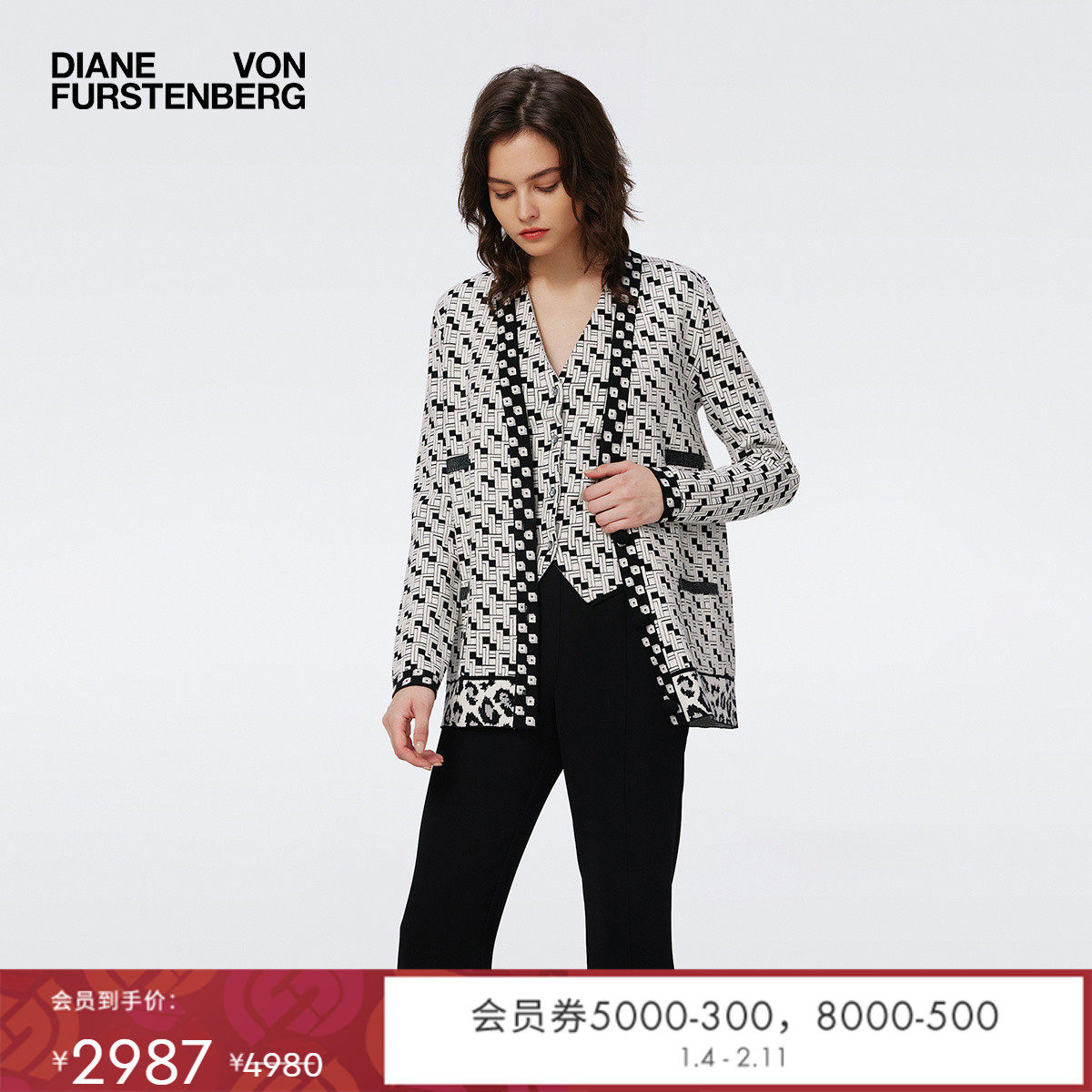 [提花工艺]DVF 白色方型环扣图案针织衫WC3S005,女装/女士精品,毛针织衫,淘宝优惠券,粉丝福利购,淘宝优惠卷