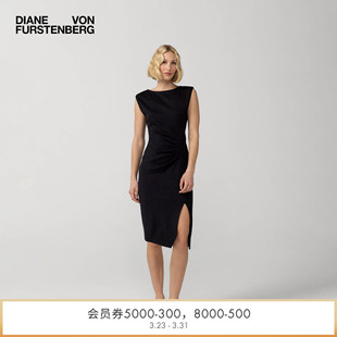 圆领开叉裙摆海文针织无袖 DVF2026春夏新款 连衣裙DS1U006 小黑裙