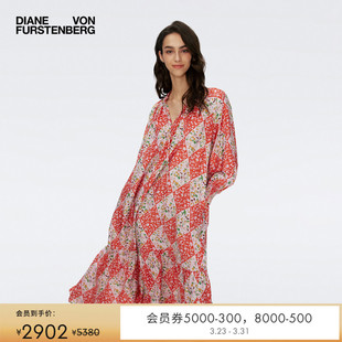 DVF度假碎花裙V领中长款 几何印花连衣裙DL1S013