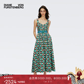 DVF女装 海岛度假 绿色碧草绿方格伊甸园几何印花连衣裙DS1S071