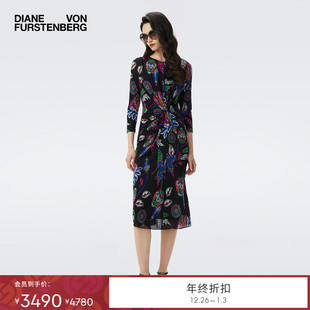 DVF2025秋冬新款 浮华之花腰扭结网纱连衣裙DL3T001