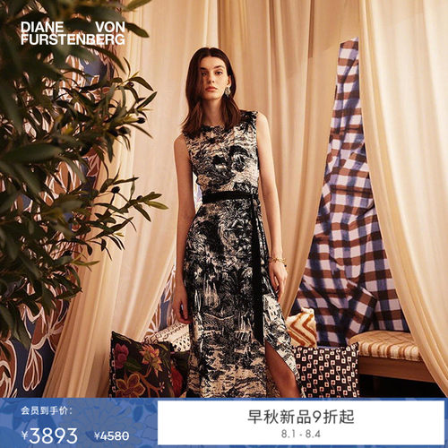 [摩登针织]DVF2026早秋新款黑白北非绿洲腰部扭结连衣裙DS2U023