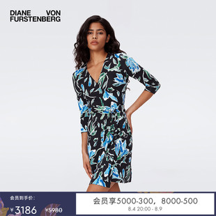 [100%真丝]DVF蓝色郁金香针织桑蚕丝裹身连衣裙DW2S017