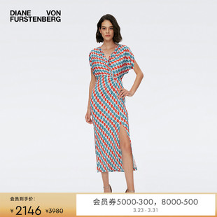 DVF碎花裙侧开叉弹力针织印花度假连衣裙DS1S018