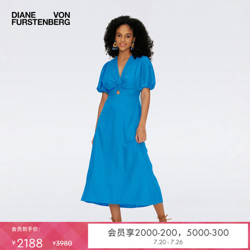 DVF天空之蓝V领连衣裙