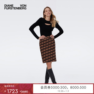 包臀裙几何提花中长款 DVF 羊毛针织半身裙KM3R005 博主同款