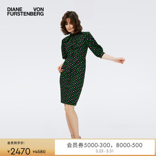 DVF衬衫 裙绿色棉质几何印花连衣裙DS4R012