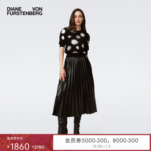 曜石黑色仿皮革百褶半裙NK4S001 DVF2025新款 博主同款