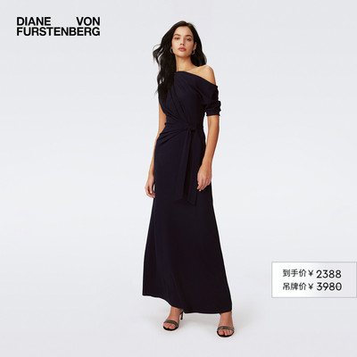 DVF落肩腰部绑带长款连衣裙