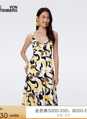 DVF吊带裙黄色碎花裙宽肩散摆连衣裙DS2S052