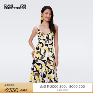 DVF吊带裙黄色碎花裙宽肩散摆连衣裙DS2S052