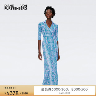 裹身连衣裙DW1S020 DVF度假蓝色蛇纹印花长款 100%真丝