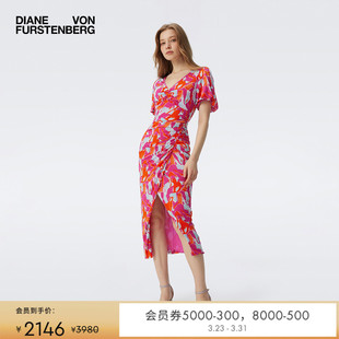 连衣裙DS1T005 DVF幻彩海岛图案印花修身 博主同款