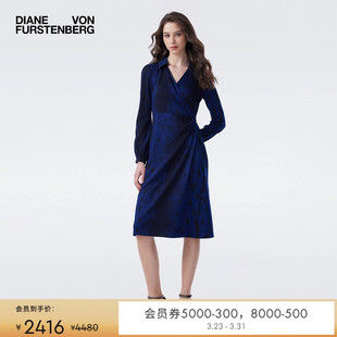 针织中长款 DVF复古海军蓝小鹿纹修身 连衣裙DL3T011 提花工艺