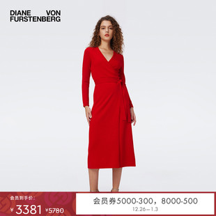 2025新款 DVF 羊毛 羊毛羊绒裹身年会礼服红裙连衣裙MR43E00 羊绒