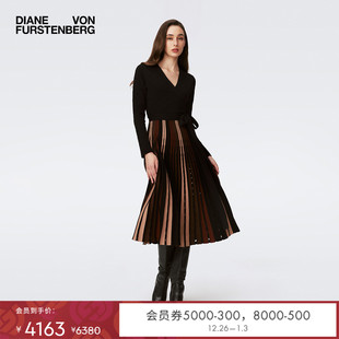 DVF 针织裹身裙DR3S007 条纹图案A字裙摆中长款