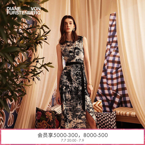 [摩登针织]DVF2026早秋新款黑白北非绿洲腰部扭结连衣裙DS2U023