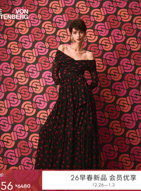 [重工植绒网纱]DVF2026早春新款锁爱红唇宴会轻礼服连衣裙GL4T006