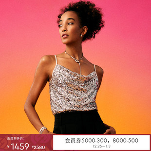 DVF度假V领豹纹亮片宴会派对礼服上衣BS4R001