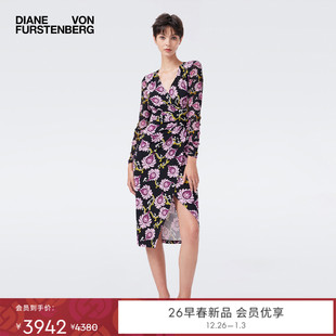 连衣裙DL4T020 DVF2026早春度假系列黑紫色绽放花朵修身 哑光针织