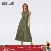 DVF度假气质圆领橄榄绿中长款 连衣裙DS2S066