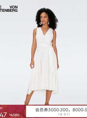 [重工花卉蕾丝]DVF V领花园蕾丝白色连衣裙DS1S044