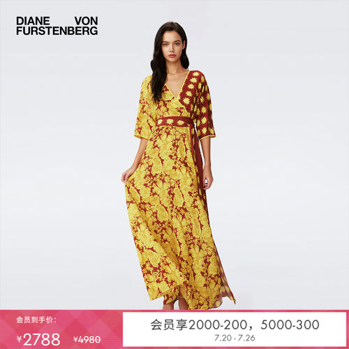 DVF棕黄波普/夏花拼接裹身连衣裙